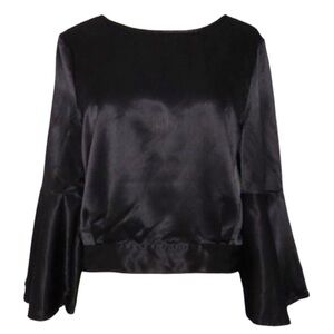 Jack by BB Dakota Black Satin Bell Sleeve Top Gorgeous Elegant Flattering